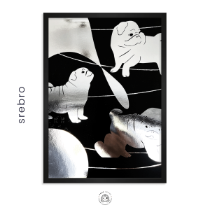 Plakat złocony - mopsie sprawunki - srebrne